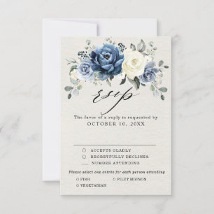 Stofbloem Blauwe Navy Champagne Ivoor Bloem Bruilo RSVP Kaartje
