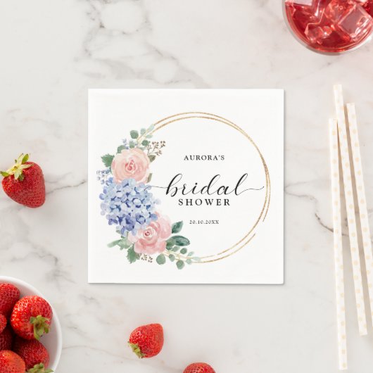 Stofbloem Blauwe Pastel Roze hortensia's Bruidsmei Servet (Insitu)