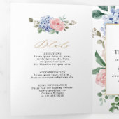 Stofbloem Blauwe Pastel Roze hortensia's Bruiloft Drieluik Aankondiging (Binnenzijde eerst)