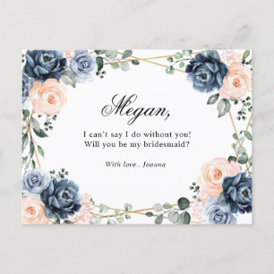 Stofbloem Blauwe Perzik Blush Wil je mijn bruidsme Briefkaart