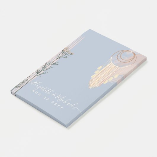 Stofbloem Blauwe Perzik Boho Bruiloft Post-it® Notes (Schuin)