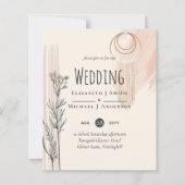 Stofbloem Blauwe Perzik BOHO Trouw Uitnodiging (Voorkant)