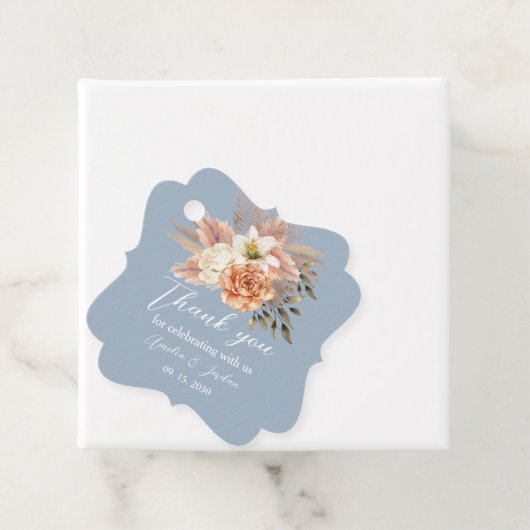 Stofbloem Blauwe Perzik Trouw Dank Je Bedankjes Labels (In situ)