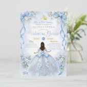 Stofbloem Blauwe Quinceañera met Strik Kaart (Staand voorkant)