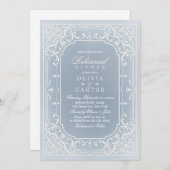 Stofbloem blauwe romantische vintage proefdinermaa kaart (Voorkant / Achterkant)