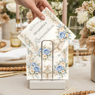 Stofbloem Blauwe Roos Barok Quinceañera Servet