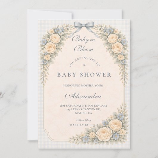 Stofbloem Blauwe Roos Boog Baby Shower Kaart (Voorkant)