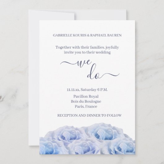 Stofbloem Blauwe Roos Witte Bloemige Elegante Trou Kaart (Voorkant)