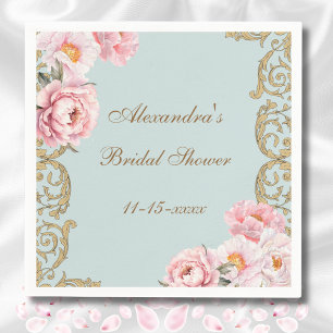 Stofbloem Blauwe Roze Pioen Vintage Bruidsdouche Servet