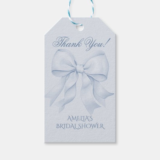 Stofbloem Blauwe Strik Bruiloft Feest Bedankt Cadeaulabel (Voorkant)