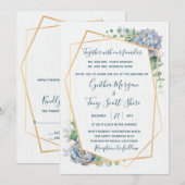 Stofbloem Blauwe Succulente Cactus Uitnodiging (Voorkant / Achterkant)