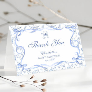 Stofbloem Blauwe Teddydbeer Baby Shower Bedankkaar Bedankkaart