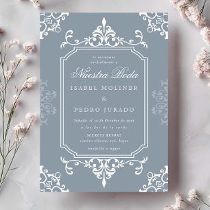 Stofbloem Blauwe Versiering Vintage Nuestra Boda B Kaart