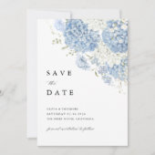 Stofbloem Blauwe Witte Bloemige Save the Date Uitn (Voorkant)