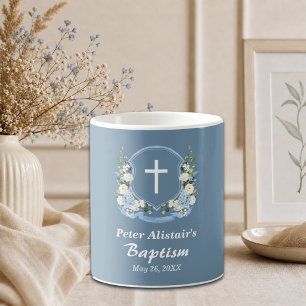 Stofbloem Blauwe Witte Kruis Bloemstuk Doop Favor Koffiemok