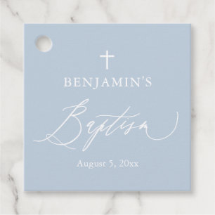 Stofbloem Blauwe Witte Kruis Jongen Doop Favor Tag Bedankjes Labels