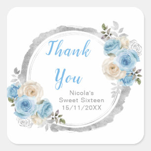 Stofbloem Blauwe Zilveren Elegante Bloemen Sweet S Vierkante Sticker