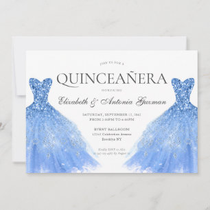 Stofbloem Blauwe Zilveren Glitter Jurk Twin Quince Kaart