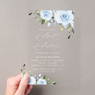 Stofbloem Bloemen, Groene Tinten, Boho, Sweet 16 Acryl Uitnodigingen