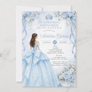 Stofbloem Boeket Blauw Quinceañera Uitnodiging