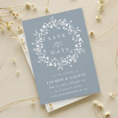 Stofbloem Bruiloft Foto met Stofblauw Moderne Boho Save The Date