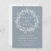 Stofbloem Bruiloft Foto met Stofblauw Moderne Boho Save The Date (Voorkant)