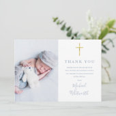 Stofbloem Elegante Foto Collage Script Doop Bedankkaart (Staand voorkant)