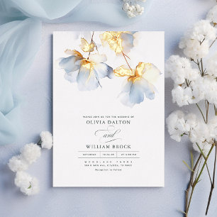 Stofbloem en Gouden Bloemen Minimalistische Trouwd Folie Uitnodiging