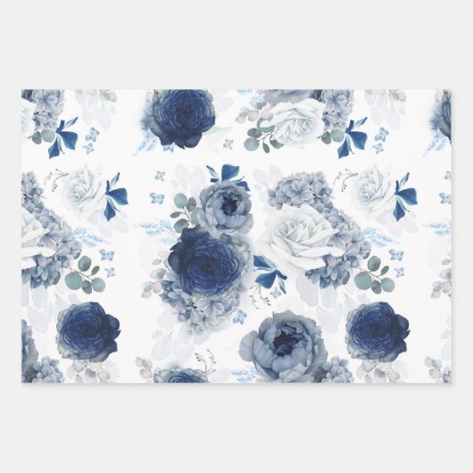 Stofbloem en marineblauwe bloemen Elegante botanis Inpakpapier Vel (Voorkant 3)