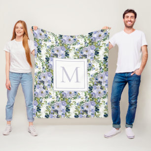Stofbloem Geblauwd Waterverf Bloemstuk Initiaal Fleece Deken