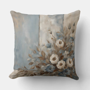 Stofbloem in stoffig blauw lichtbruin moderne boer kussen