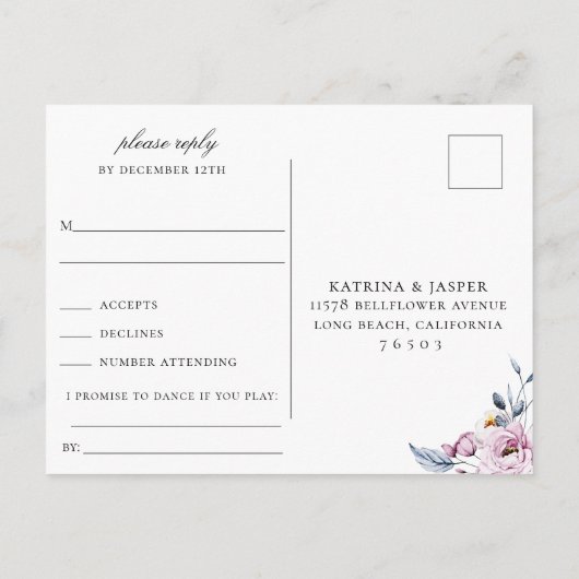 Stofbloem Mauve Bloemstuk RSVP Liedkeuze Uitnodiging Briefkaart (Achterkant)