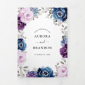 Stofbloem Paarse Marine Lila Bloesems Bruiloft Drieluik Aankondiging (Cover)