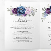Stofbloem Paarse Marine Lila Bloesems Bruiloft Drieluik Aankondiging (Binnenzijde eerst)