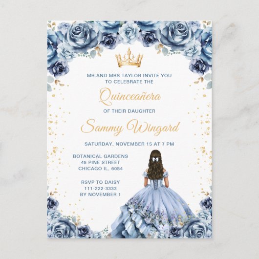 Stofbloem Prinses Bloemige Quinceañera Briefkaart (Voorkant)