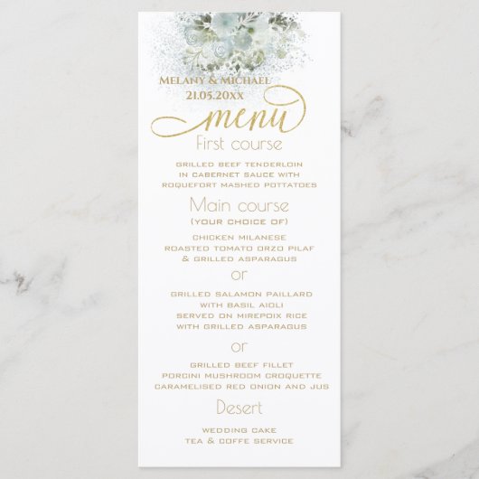 Stofbloem romantische bloem goud calligrafie menu (Voorkant)