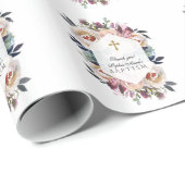 Stofbloem Roze Bloemige Geometrische Doop Initiaal Cadeaupapier (Rol Hoek)