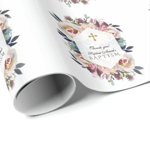 Stofbloem Roze Bloemige Geometrische Doop Initiaal Cadeaupapier