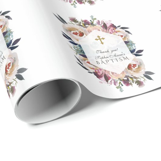 Stofbloem Roze Bloemige Geometrische Doop Initiaal Cadeaupapier (Rol Hoek)