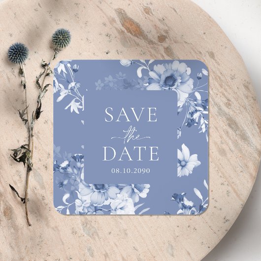 Stofbloem "Save the Date" Sticker in Stofblauw