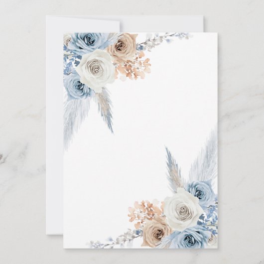 Stofbloem Stofblauw Boho Baby Shower Kaart (Achterkant)