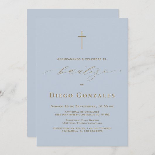 Stofbloem Uitnodiging Voor Doop Jongen Doopfeest (Voorkant / Achterkant)