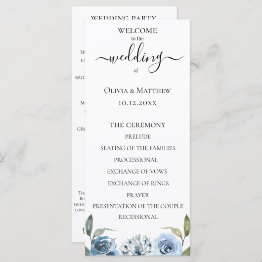 Stofbloem Waterverf Bloem Bruiloftsprogramma Programma (Voorkant / Achterkant)