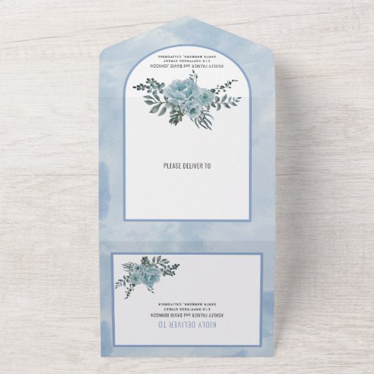 Stofbloem waterverf bloemen boog bloem bruiloft all in one uitnodiging (Buitenkant)