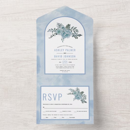 Stofbloem waterverf bloemen boog bloem bruiloft  all in one uitnodiging (Binnen)