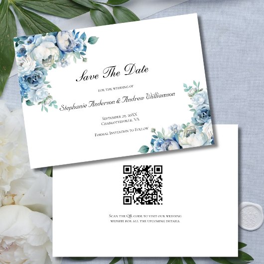 Stofbloem Waterverf Bruiloft QR-code Save The Date
