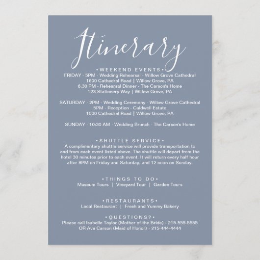 Stofbloem Welkomstbrief & Reisprogramma Programma (Achterkant)