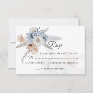 Stofbloemige Blauwe Beige Bloemige Gouden Geometri RSVP Kaartje