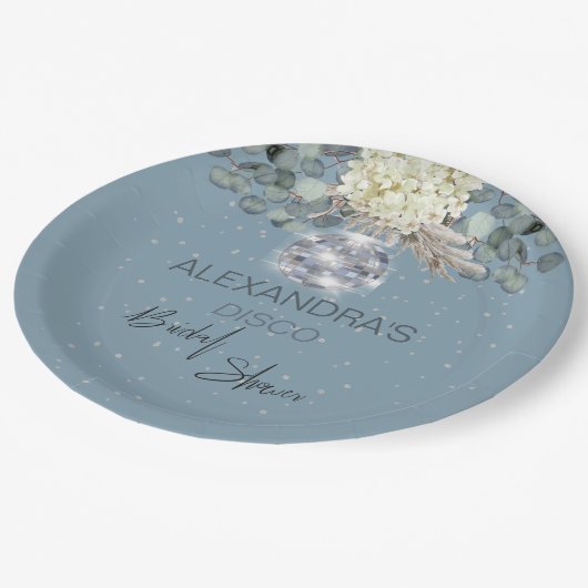 Stofbloemige Blauwe Disco Bal Bruiloftsfeest Papieren Bordje (Gekanteld)