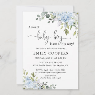 Stofbloemige Blauwe Eucalyptus Baby Borrel Kaart